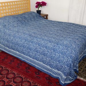 Indigo block print throw no.1