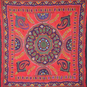 Central colourful flower and boteh circle surrounded by flowers and vines