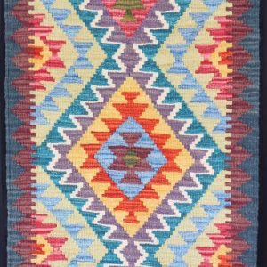 Colourful geometric designed flatweave rug