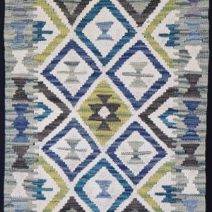 Colourful geometric designed flatweave rug
