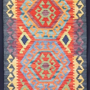 Colourful geometric designed flatweave rug