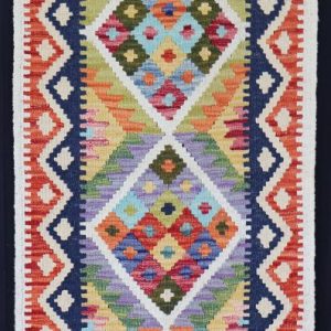 Colourful geometric designed flatweave rug
