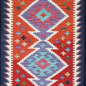 Colourful geometric designed flatweave rug