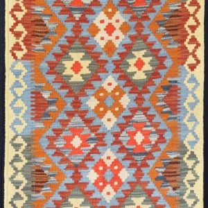 Colourful geometric designed flatweave rug