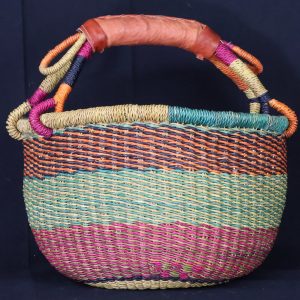 Colourful woven basket with handle