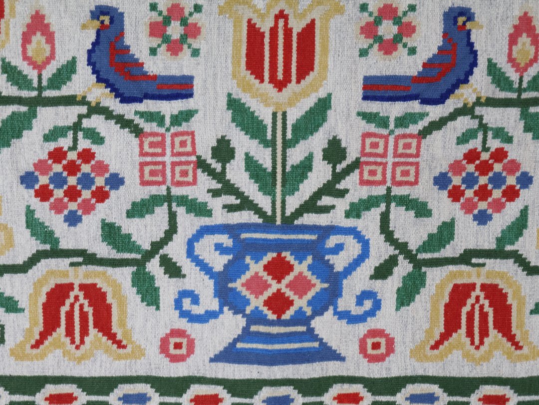 Colourful floral and bird tapestry design