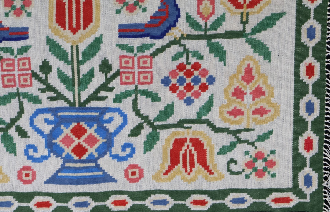 Colourful floral and bird tapestry design