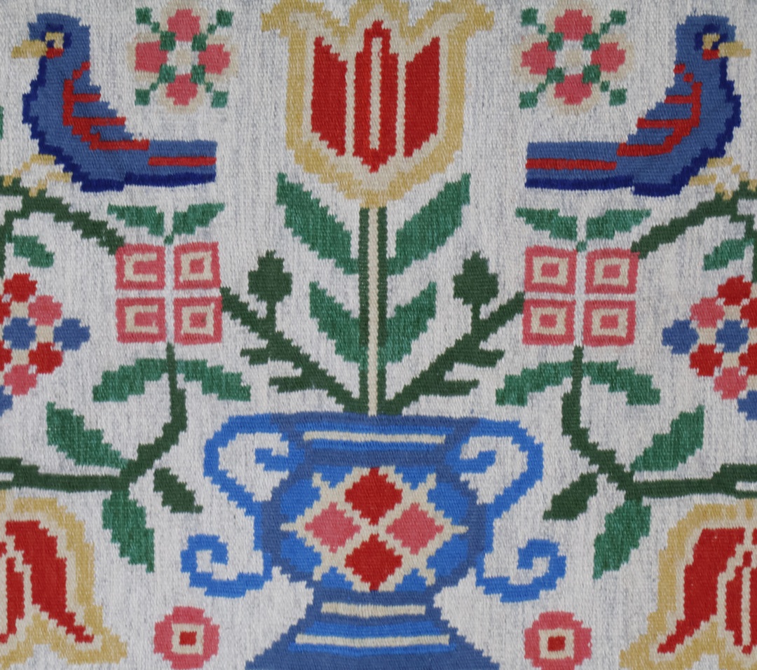 Colourful floral and bird tapestry design