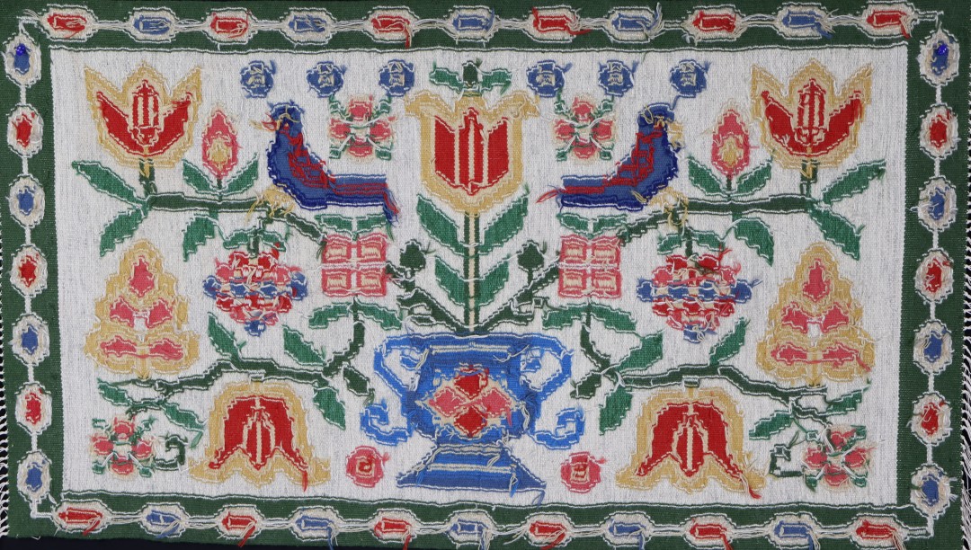 Colourful floral and bird tapestry design
