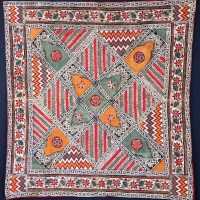 Colourful patterned textile with geometric design