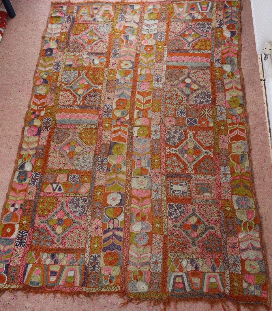 Colourful patterned textile with intricate designs