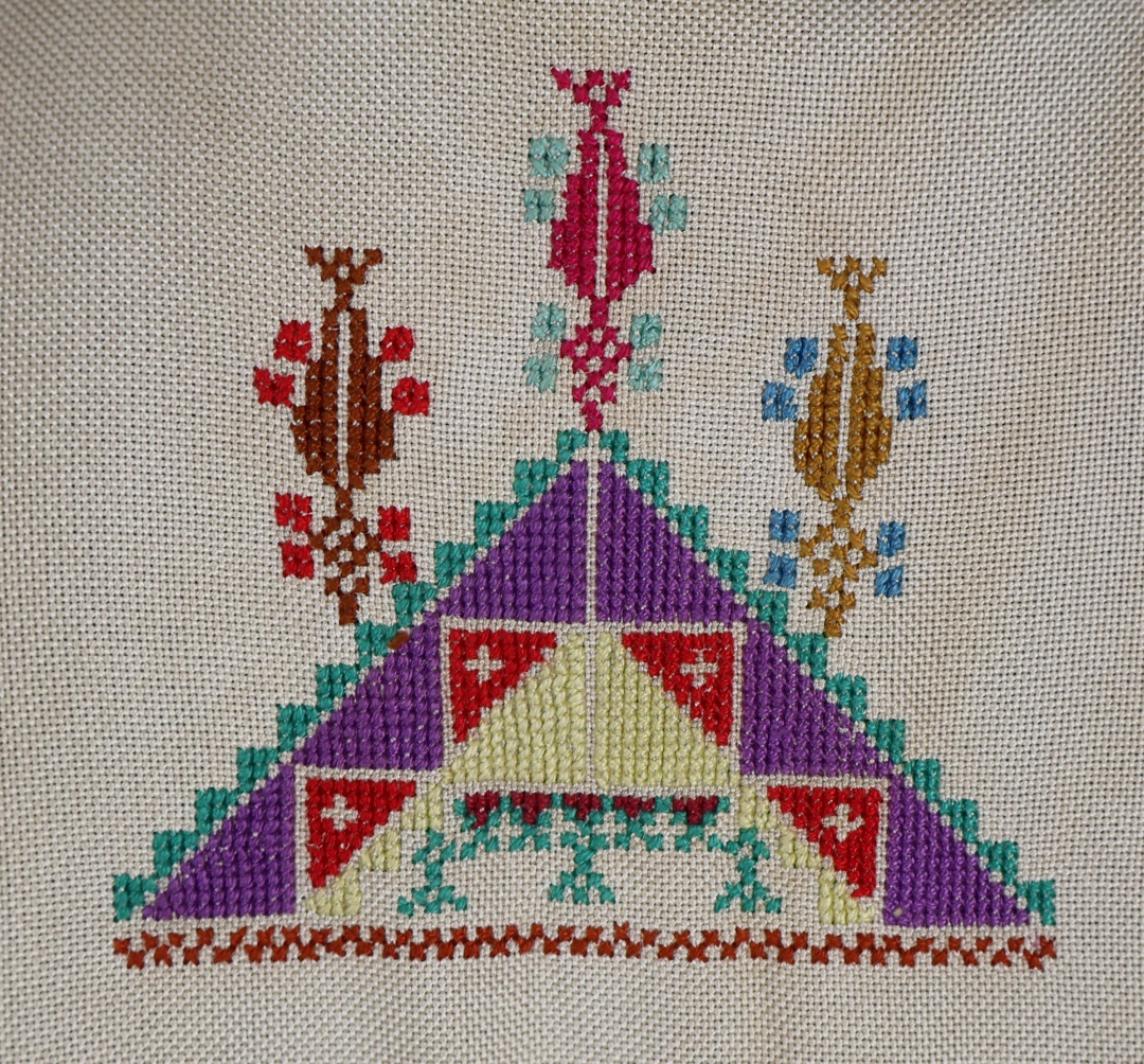 Vintage Palestinian cross stitch embroidered poncho - Image 3