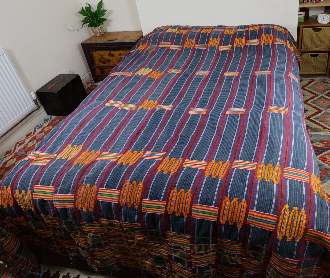 Colourful patterned fabric with stripes