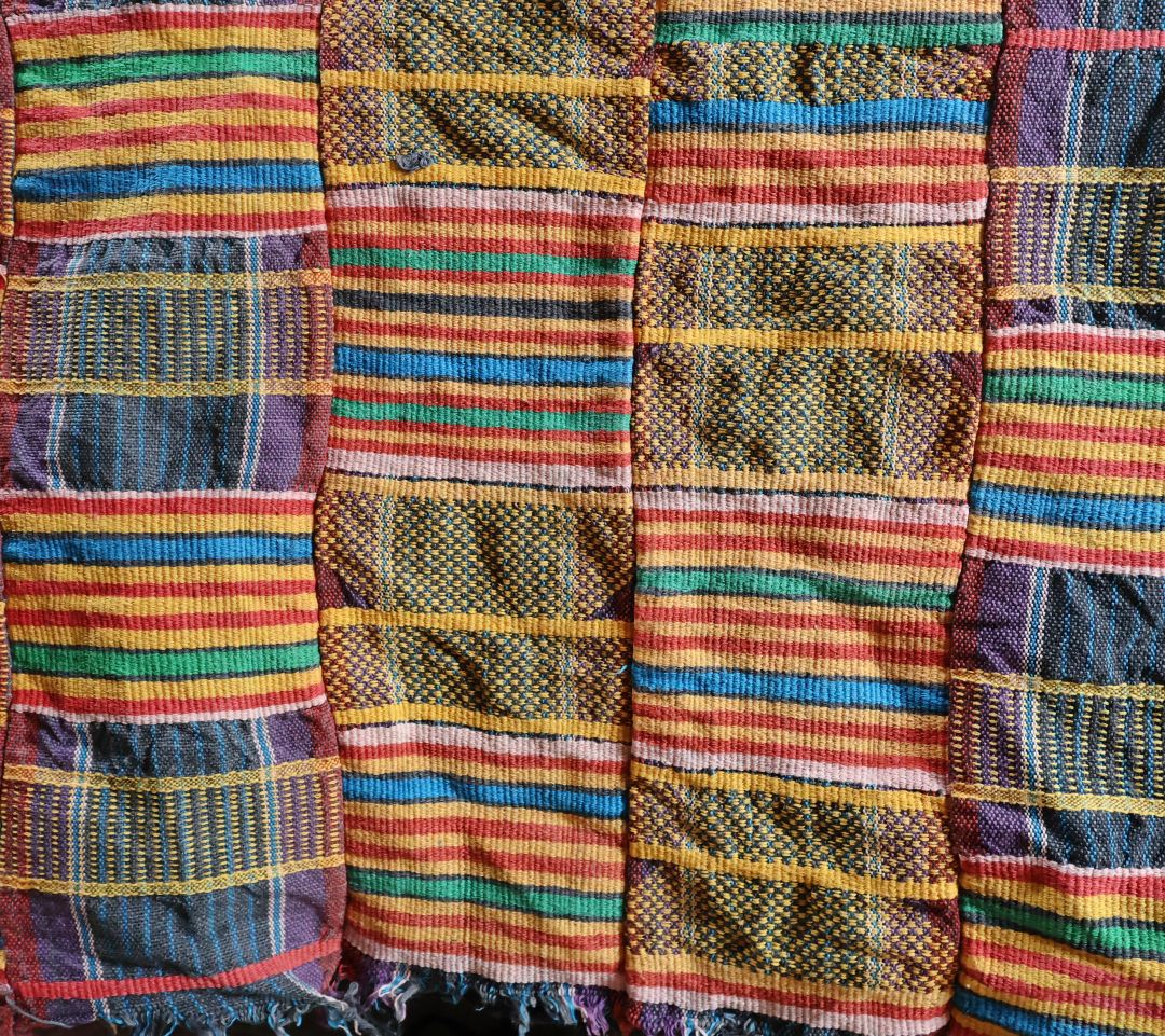 Colourful patterned fabric with stripes
