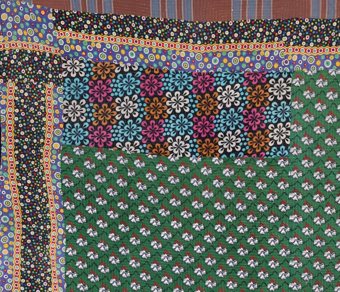 Colourful patterned fabric with floral designs.