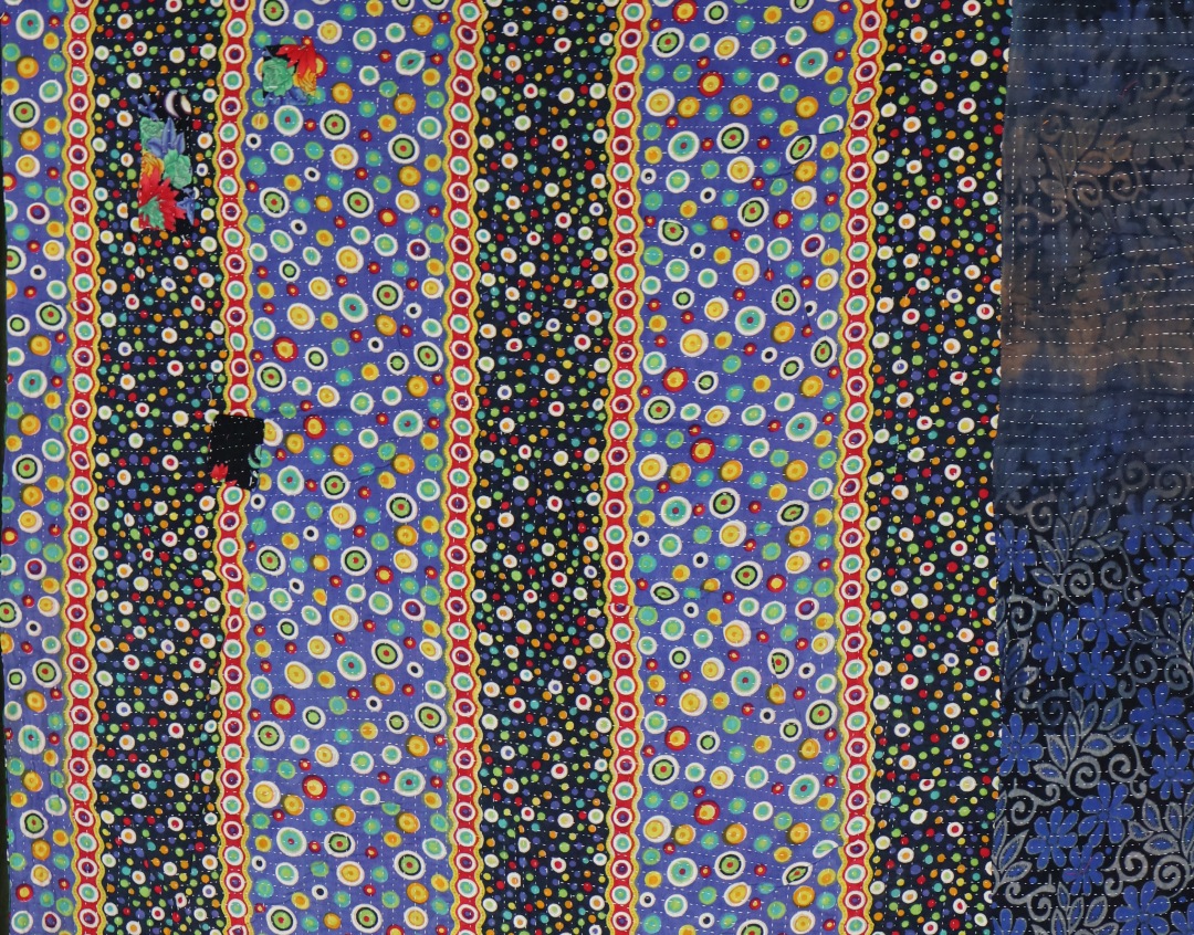 Colourful patterned fabric with floral designs.