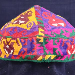 brightly coloured embroidered hat