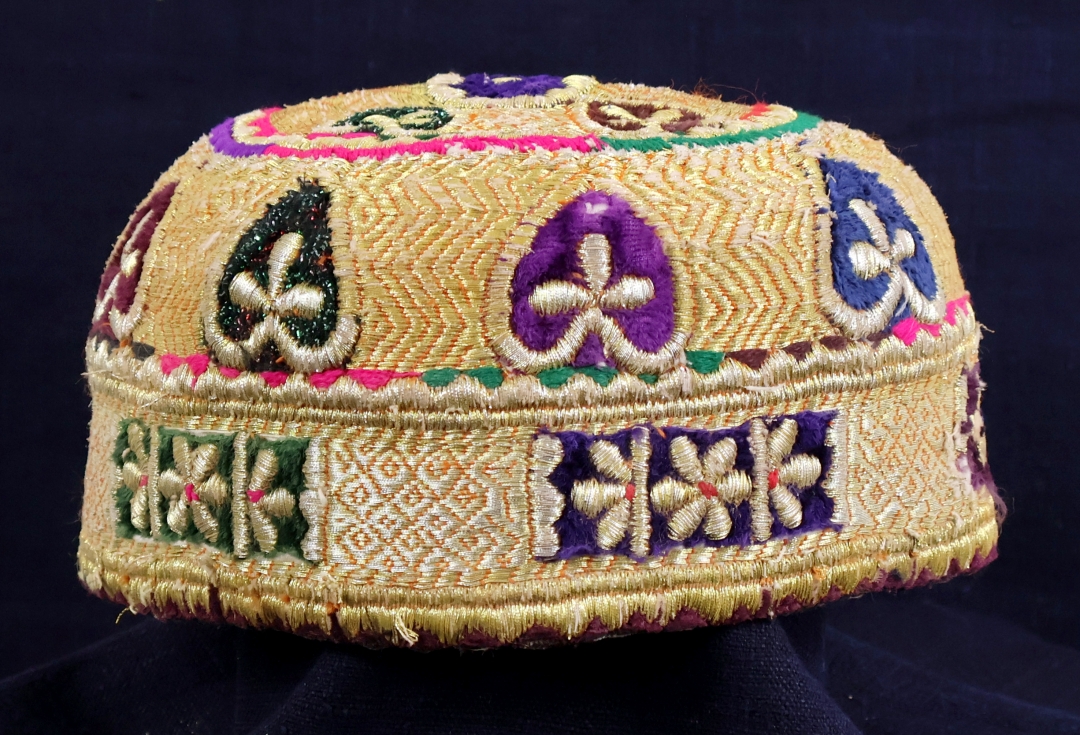 gold tribal hat with embroidery